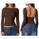 thumbnail image 3 of Camisa de Larga con Cuello Redondo para Mujer, Básica, con Doble Forro y Fruncido Lateral, para Salir Marrón S, 3 of 7