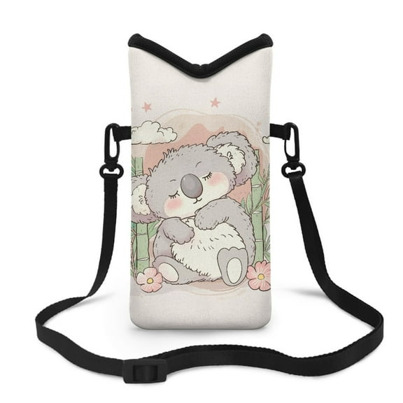 ZIATUBLES Neoprene Cellphone Sleeve Pouch Phone Bag with Adjustable Crossbody Strap Mobile Protection Case Bag Hook and Loop Fastener Phone Bag, 4 X 8 Inch, Cartoon Koala Bamboo Flower
