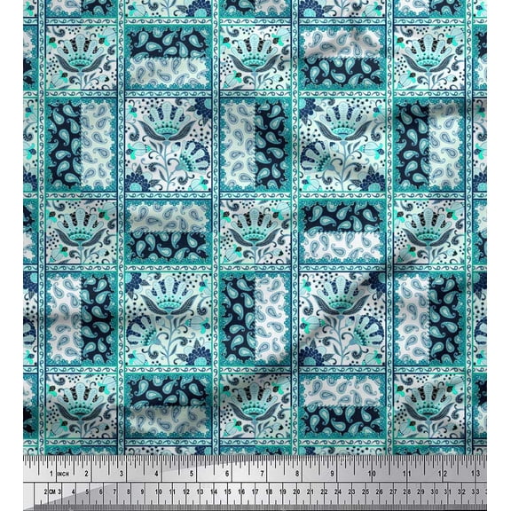 Soimoi Silk Fabric Check,Floral & Paisley Patchwork Print Fabric by The Yard 42 Inch Wide