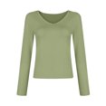 thumbnail image 3 of Trendy Long Sleeve Shirts for Women Fall Fashion V Neck Crop Slim Fitted Y2K Tops Outfits Clothes Light Green S, 3 of 7