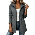 thumbnail image 2 of Jsaierl Women's Hooded Utility Anorak Jacket Drawstring Waist with Flap Pockets Lightweight Spring Fall Casual Travel Coat, 2 of 9