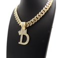 thumbnail image 3 of Stone Stud Crowned Initial Pendant with 12mm 18" Iced Out Miami Cuban Chain Necklace in Gold-Tone, Letter D, 3 of 3