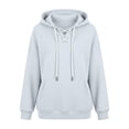 thumbnail image 4 of Qgtaibl Women's Lace Up Hoodie Criss Cross V Neck Drawstring Pullover Sweatshirt Thin Fleece Long Sleeve Fall Hooded Top with Kangaroo Pocket White S, 4 of 6