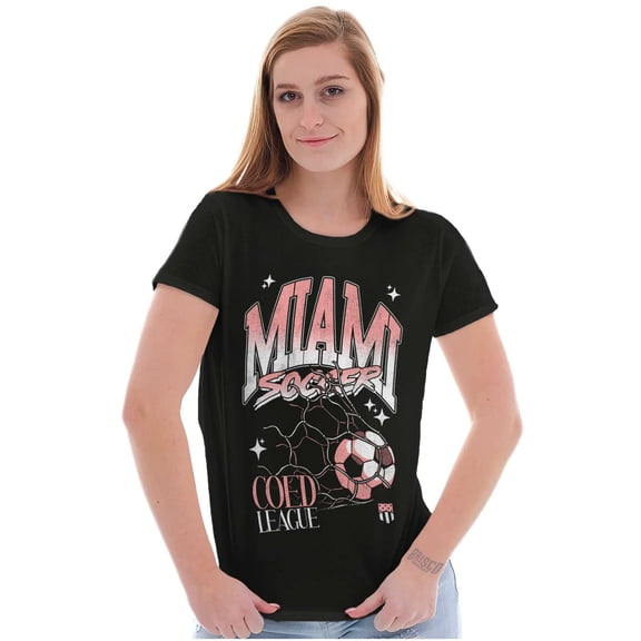 Miami Florida Coed Soccer League Goal Womens Slim Fit Graphic Tee Brisco Brands S