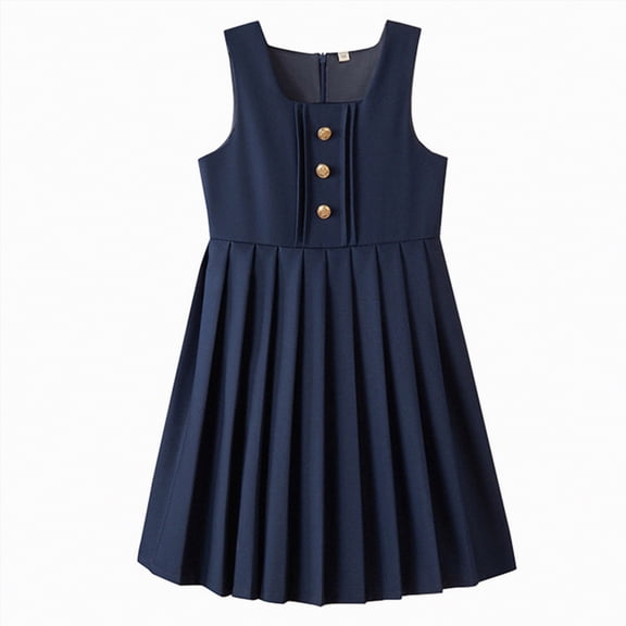 mgoYE Dress for Kids 10-12 Cute Dress for Girl Lapel Long Sleeve Vest Kids Back to School Season Uniform Sleeveless Dress Preppy Clothes(Navy,3-4 Years)