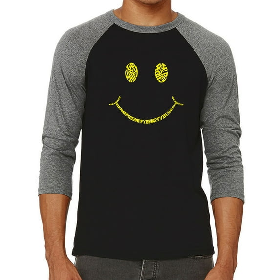 Men's Raglan Baseball Word Art T-shirt - Be Happy Smiley Face