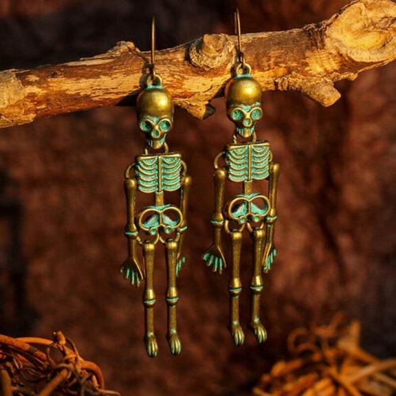 QQTDFG Fashion 925 Silver Skeleton Skull Hook Earrings Drop Dangle Halloween Jewellery-#1