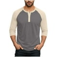 thumbnail image 2 of M-5X Big & Tall T Shirts for Men Plus Size 3/4 Sleeve Tshirts Shirt Mens Pullover Color Block Button Crewneck Basic Loungewear Workout Tees Tops, 2 of 7