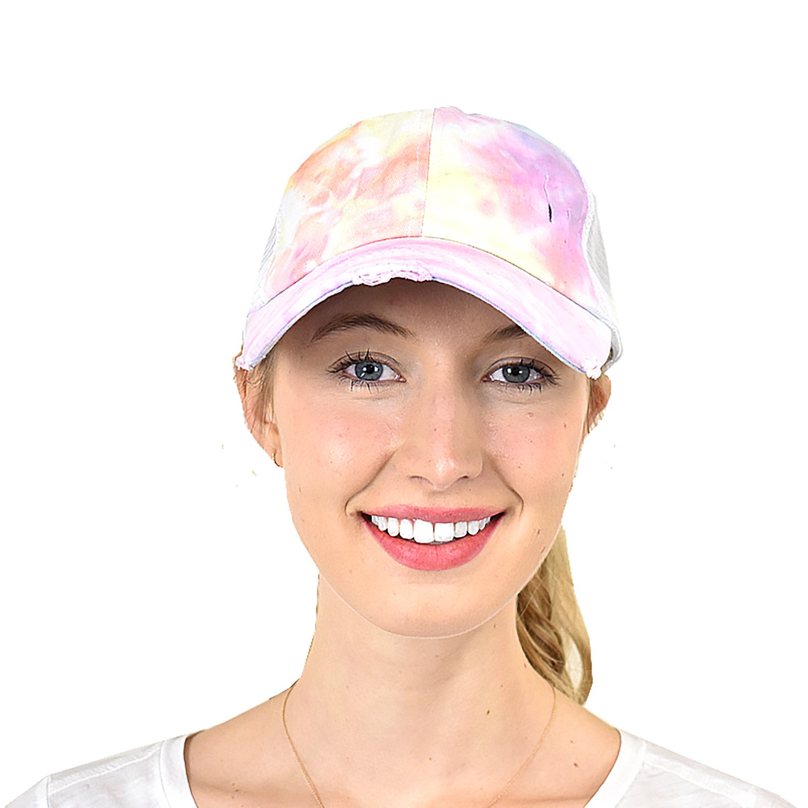 BT-924 C.C Criss Cross Pony Cap Tie Dye Cotton Candy/White