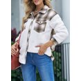 thumbnail image 4 of Asyoly Womens Flannel Plaid Contrast Color Shacket Jacket Long Sleeve Fuzzy Fleece Button Down Coat Cozy Sherpa Outwear, 4 of 7