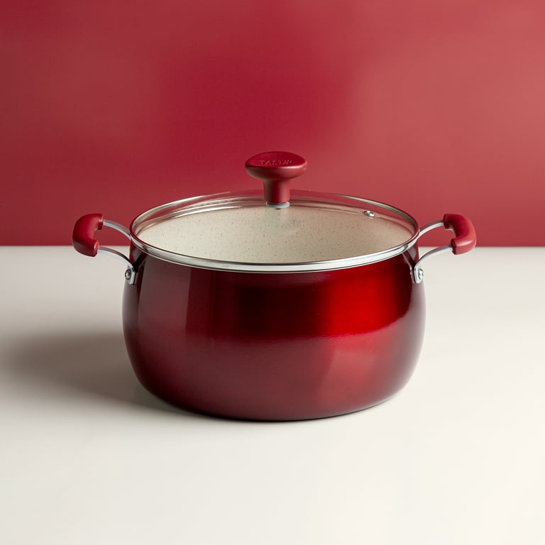 2 qt. Aluminum Ceramic Coated Saucepan in Red with Glass Lid