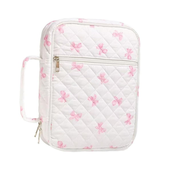 Funda para Biblia, bolso compacto con bolsillo con cremallera, funda para libros para madre, señora y mujer. Lazo rosa