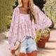thumbnail image 2 of Blusa Puños con volantes Manga larga Cuello cuadrado Impresión Tops casuales de moda para mujer Rosa XXL, 2 of 6