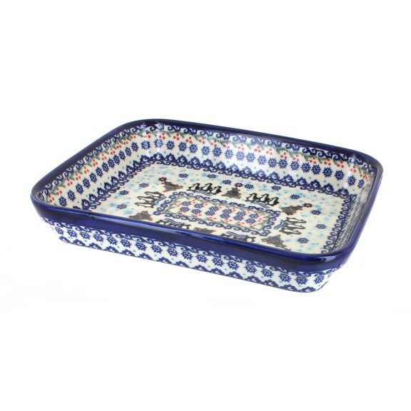 Blue Rose Polish Pottery Arctic Holidays Small Rectangular Baker