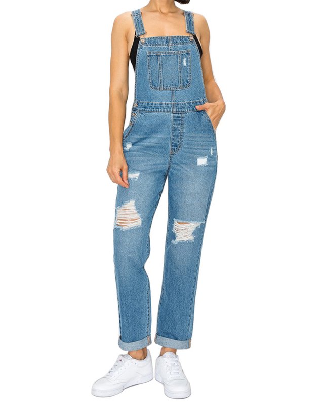 Love Moda Women's 100 Cotton Distressed Straight Leg Denim Overalls…