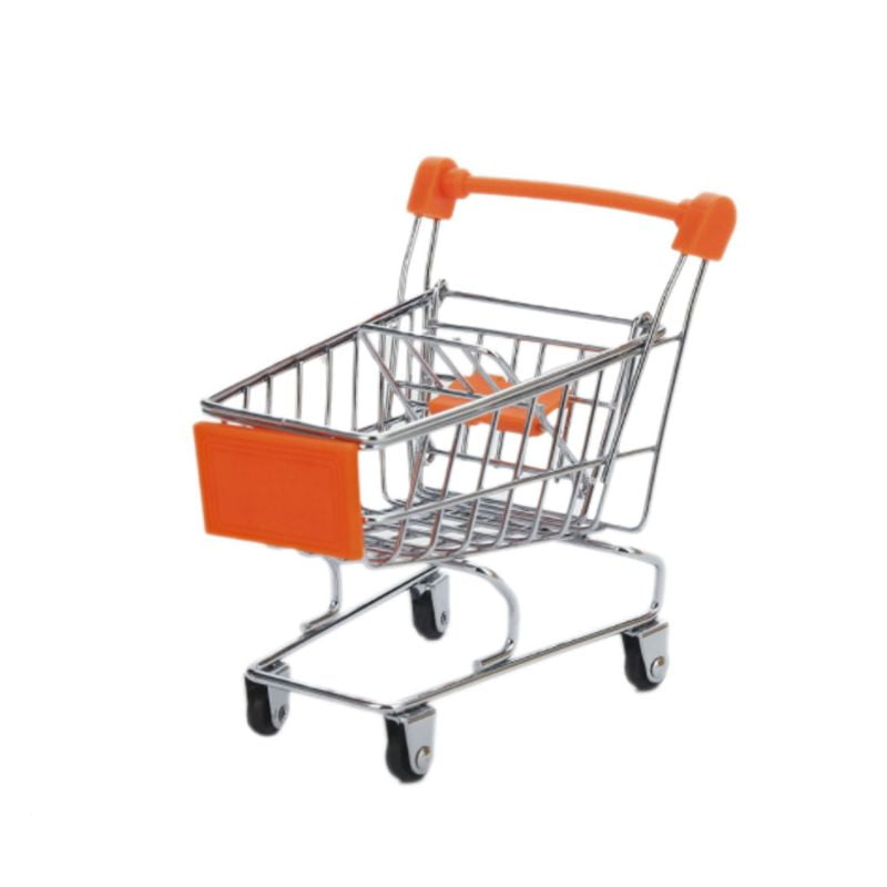 Mini Supermarket Hand Trolley Shopping Utility Cart Storage Basket Pretend Kids 