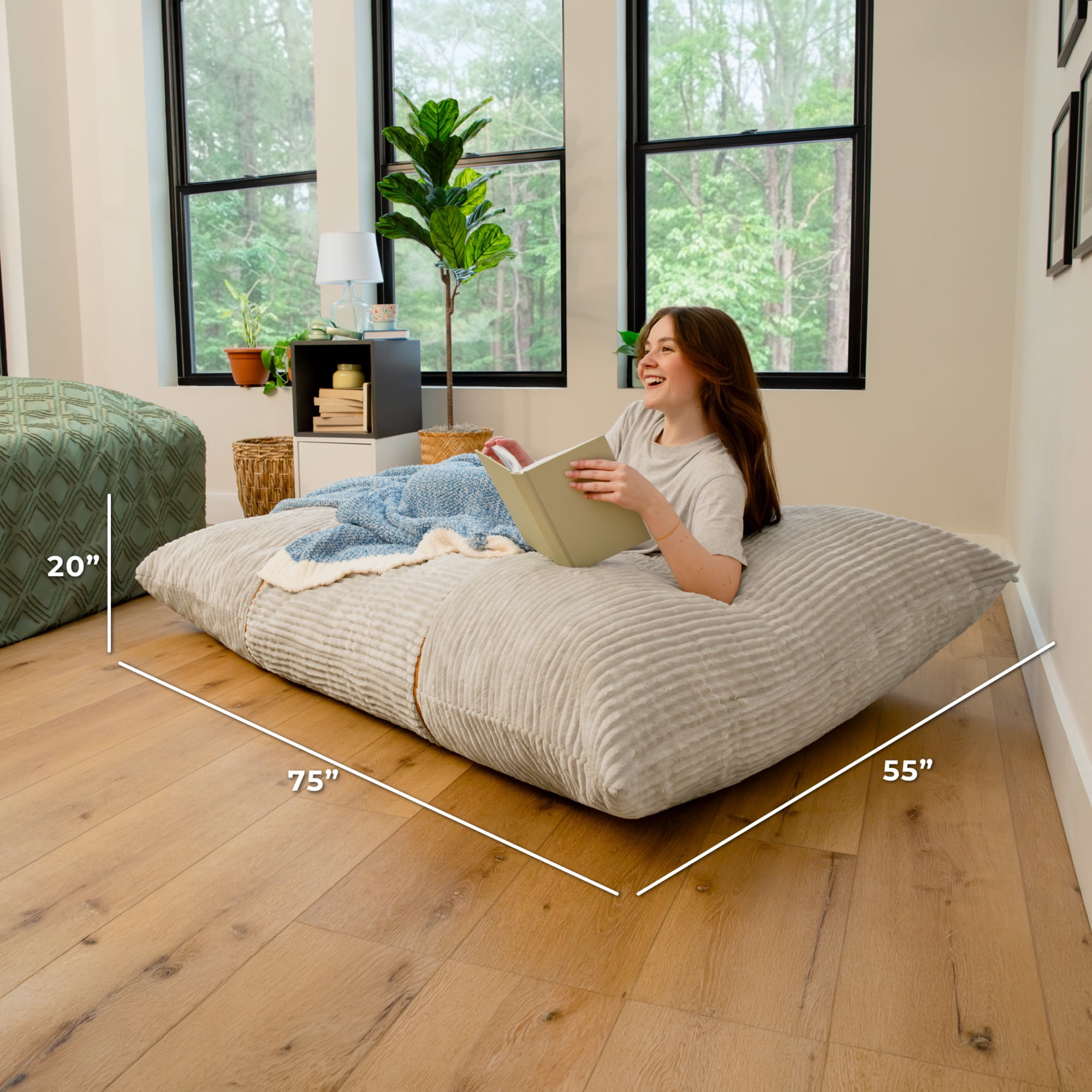 Big Joe Turnabout 3-in-1 Convertible Bean Bag Chair, Vanilla Latte