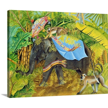 Big Garden Parasols Great BIG Canvas | E.B. Watts Premium Thick-Wrap Canvas entitled Elephant with Monkeys and Parasol, 2005 ()