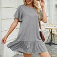 thumbnail image 6 of Busydd Womens Summer Dresses Round Neck Short Sleeve Spring Dresses Solid Color Tiered Casual Dress Trendy Mini Sundresses for Women, 6 of 7