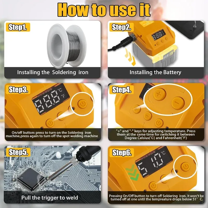 60W Wireless Electric Soldering Iron Station for Makita/Dewalt/Milwaukee/Einhell/Craftsman 18V 20V Lithium Battery Welding Repair Tool with Stand