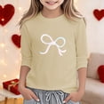thumbnail image 2 of Tfken Summer Girls Tshirts 3/4 Sleeve Bowknot Print Crew Neck Tops Fashion Daily Wear Toddler Soft Tops Beige Size 6-7 Years, 2 of 4