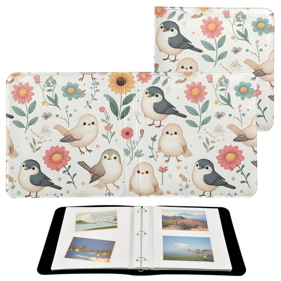 Leather Cover Photo Album 80 Pockets 4x6 Photos Bookshelf Picture Album Cute Birds and Sunflowers