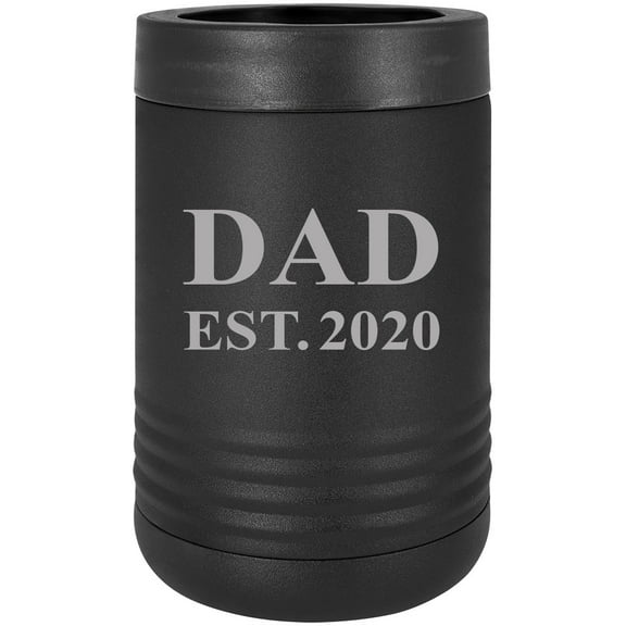 Dad Established Est. 2020 Stainless Steel Engraved Insulated Beer Beverage Holder Can Cooler, Black