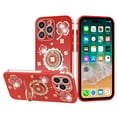 thumbnail image 2 of For Apple iPhone 11 /6.1" Fashion Bling Glitter Good Luck Floral Design Sparkly Rhinestone Hybrid with Ring Stand Cover ,Xpm Phone Case [ Flowers Red ], 2 of 4