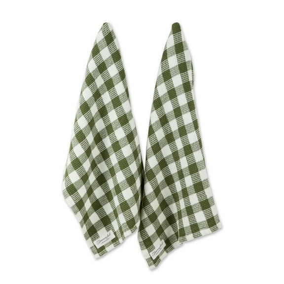 Olive Checker Washed Waffle Dishtowel (Set of 2)