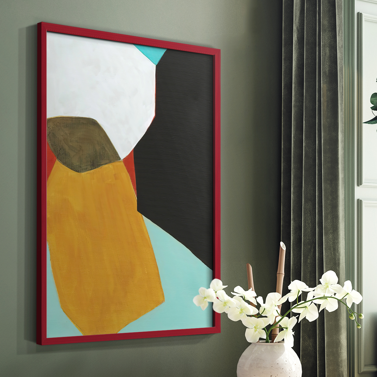 Graphica I Framed Print in Red Solid Wood Framed Print No Nail Hanging