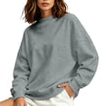 thumbnail image 4 of Oversized Mock Neck Long Sleeve Sweatshirt for Women Relaxed Fit Solid French Terry Pullover Casual Daily Loungewear Tops, 4 of 8