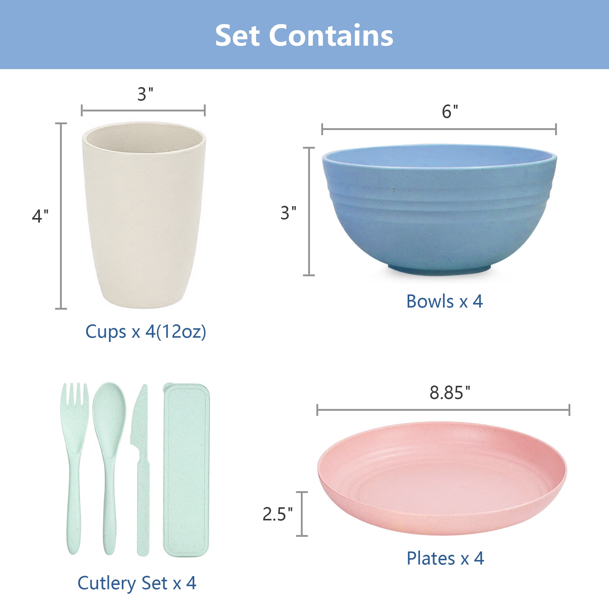 32pcs Unbreakable Multicolor Dish Bowl Set Wheat Straw Dinnerware Sets –  Crock Shop Store