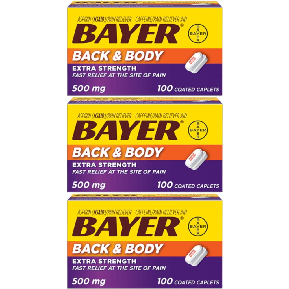 3 Pack Bayer Extra Strength Caplets, Back and Body 500 Mg, 100 Count ...
