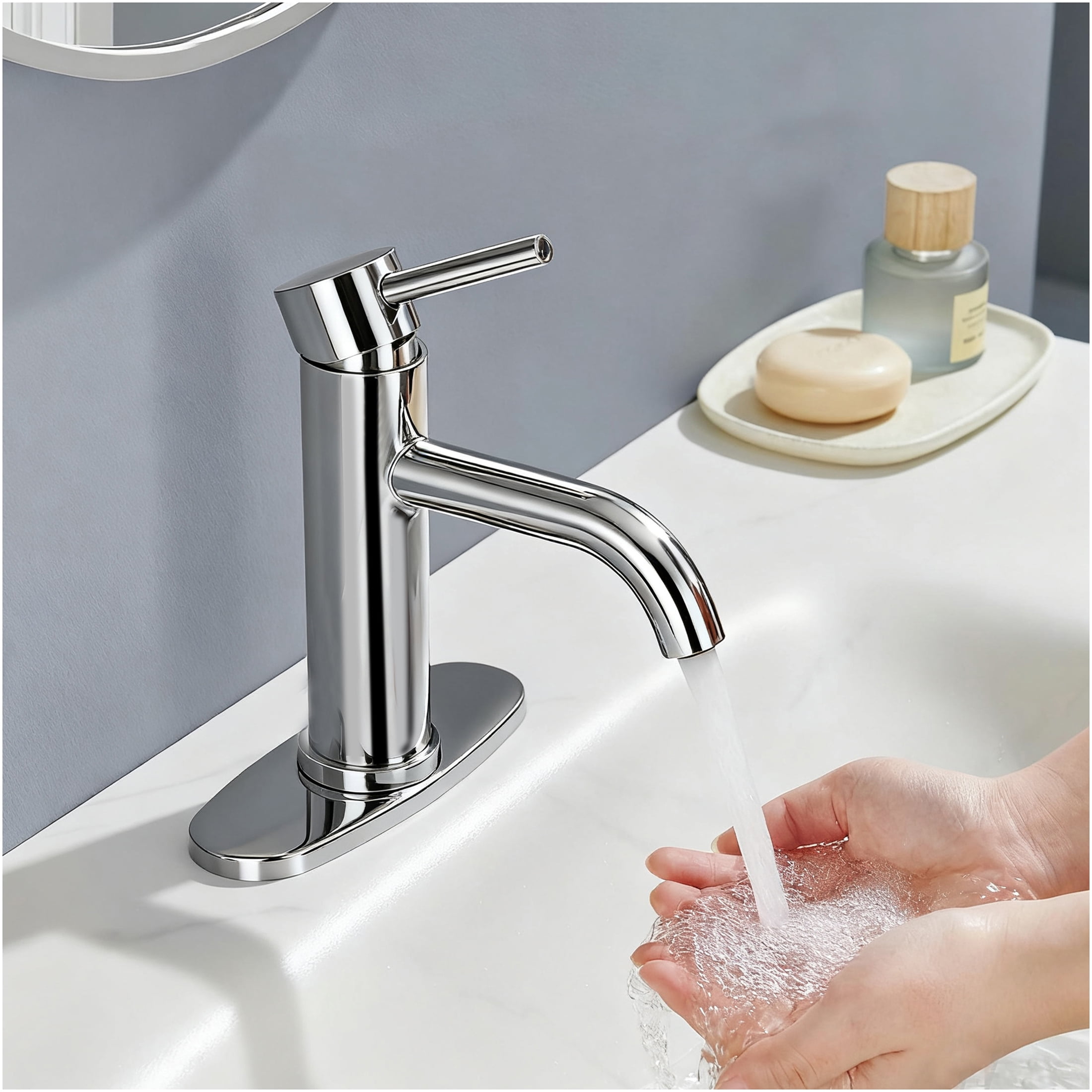 JERFIT Single Handle Bathroom Sink Faucet, Brushed Nickel Finish, 1-Hole Modern Vanity Faucet, Anti-Corrosion Stainless Steel Construction, Includes Supply Lines