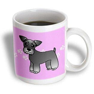 3dRose Cute Miniature Schnauzer Banded Coat (Salt and Pepper) - Cartoon Dog - Pink with Pawprints, Ceramic Mug,
