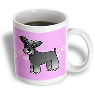 - 3dRose Cute Miniature Schnauzer Banded Coat (Salt and Pepper) - Cartoon Dog - Pink with Pawprints, Ceramic Mug, 11-ounce