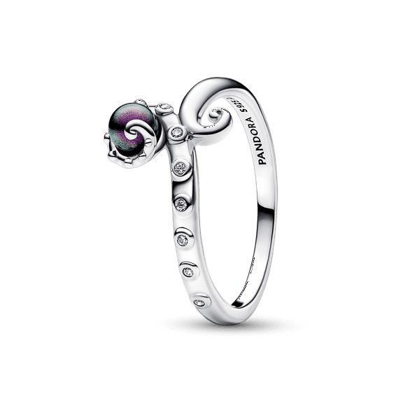 Pandora Disney The Little Mermaid octopus sterling silver ring with clear cubic zirconia and purple lacquered artificial pearl size 56 ring 192697C01-56