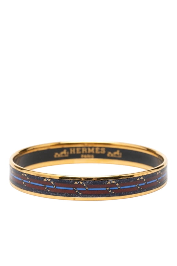 Pre-Owned Hermes Email PM Cloisonn Bangle, Gold and Navy Plated, Women's.