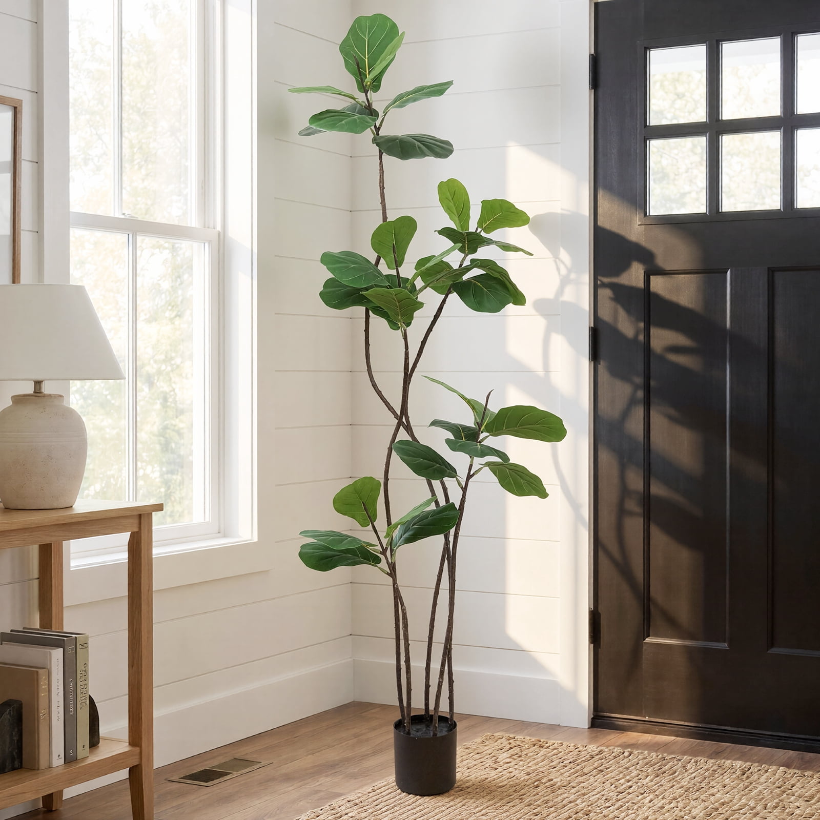 BEAUTYPEAK 4FT Artificial Fiddle Leaf Fig Tree Faux Ficus Tree Fake Green House Plants Indoor Outdoor Floor Plant