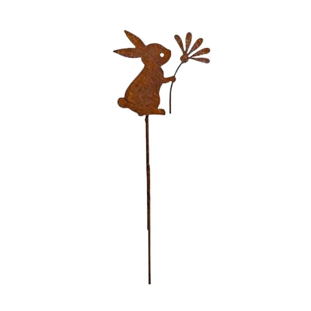 Rewenti Rusted Metal Bunny Garden Stakes Markers Outdoor Patio Planter Decor For Easter Spring