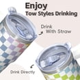 thumbnail image 4 of 20oz Double Wall Insulated Tumbler with Handle, Geometric Texture Stainless Steel Travel Mug, Leak-Proof Coffee Cup, 4 of 5