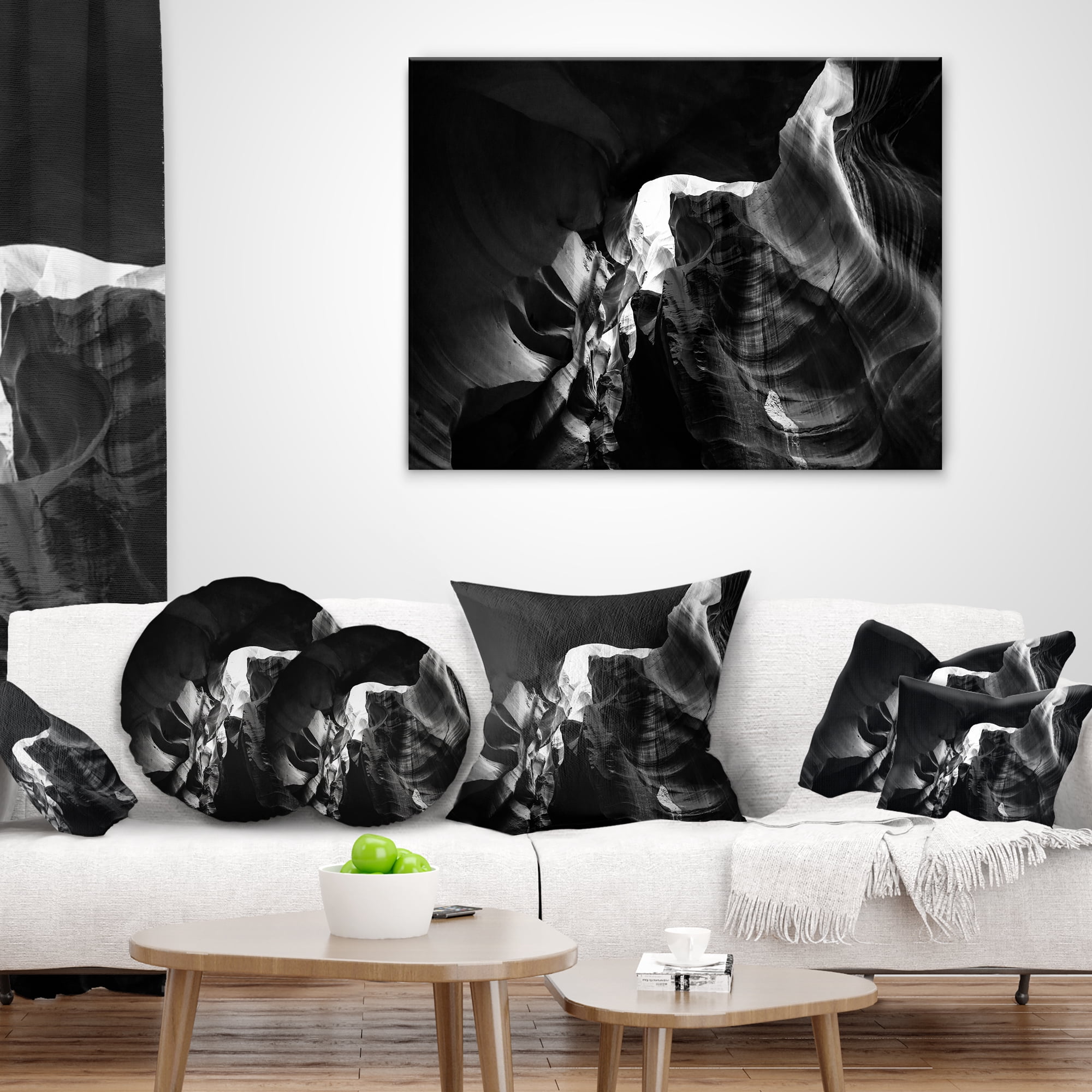 Designart Black and White Antelope Canyon - Landscape Photography Throw Pillow - 18x18