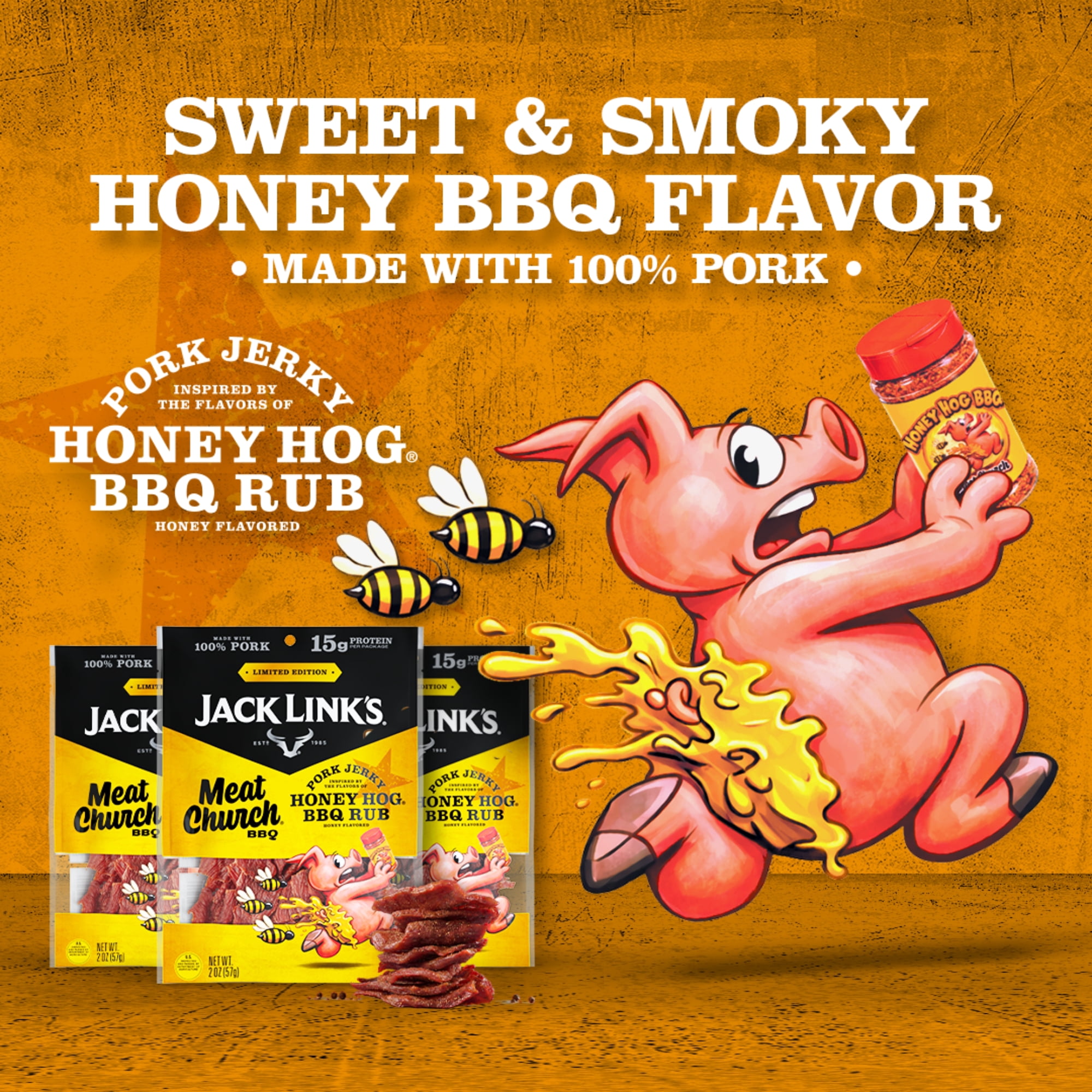 Jack Link's & Meat Church Honey Hog BBQ Pork Jerky, 2 Ounce