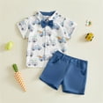 thumbnail image 2 of Toddler Baby Boy Easter Outfit Lapel Button-Down Cartoon Print Shirt Top and Shorts Set Boys Summer Set, 2 of 4