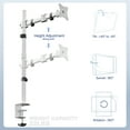 thumbnail image 5 of White Single Monitor Desk Mount Extra Tall Adjustable Stand for up to 32" Screen, 5 of 9