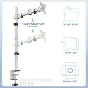 White Single Monitor Desk Mount Extra Tall Adjustable Stand for up to 32 Screen
