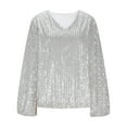 thumbnail image 3 of Womens Shirts Sequin Tops Silver Long Sleeve Sparkly Tops for Women Glittery Top Dressy Tops for Women Night Out Womens Holiday Party Tops, 3 of 4