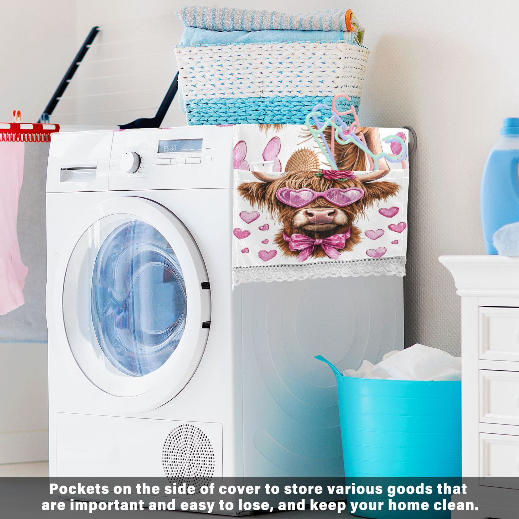 WOBOGO Cow with Love Pattern Washing Machine Cloth Dryer Refrigerator Top Cover Protective Non-Slip Mat For Kitchen Laundry