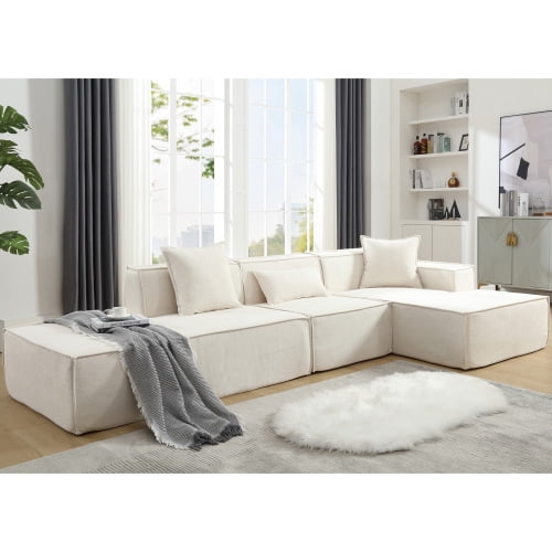 BSHTI Modular Combination Living Room Adult Sofa Set,Free Installation Sofa,Right L-shaped,Italian Minimalist Tofu Block Sofa,Beige