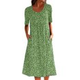 thumbnail image 1 of FASHIONWT Women Vintage Easter Printed Short Sleeve Crewneck Midi Pockets Dress, 1 of 4